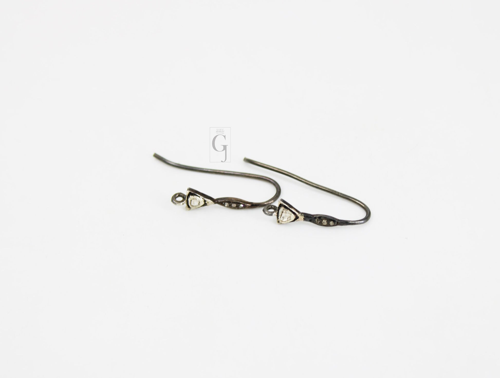 1 Pair French earring polki hooks Rosecut pave diamond earring supplies 925 sterling silver handmade silver finish diamond earring 22mm size