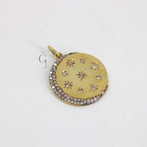 14k Finish Moon And Star Pendant Designer Rosecut Pave Diamond Pendant Sterling 925 Silver Handmade Finish Diamond Charms Necklace Pendant