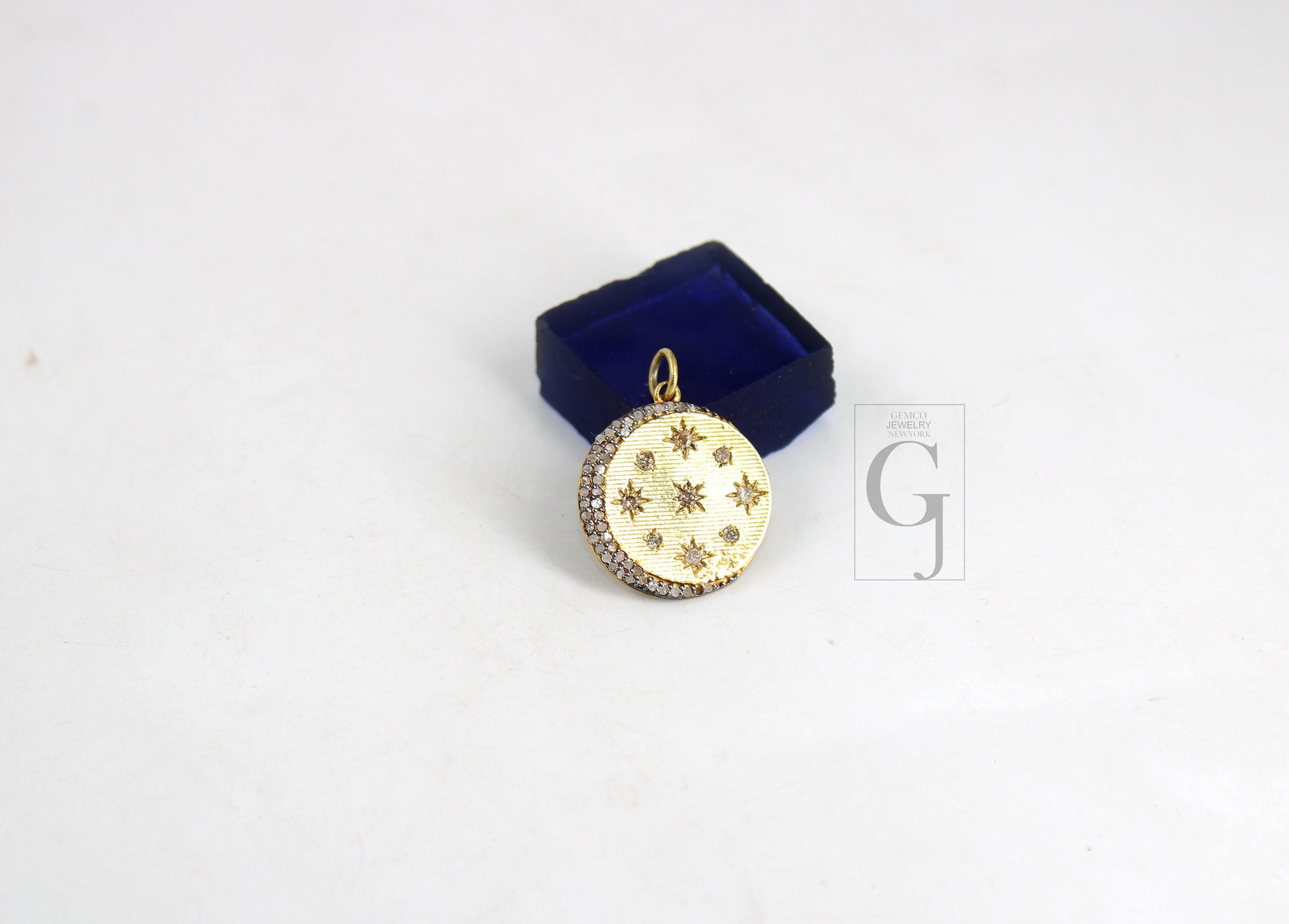 14k Finish Moon And Star Pendant Designer Rosecut Pave Diamond Pendant Sterling 925 Silver Handmade Finish Diamond Charms Necklace Pendant