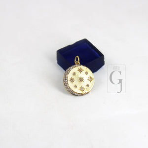 14k Finish Moon And Star Pendant Designer Rosecut Pave Diamond Pendant Sterling 925 Silver Handmade Finish Diamond Charms Necklace Pendant