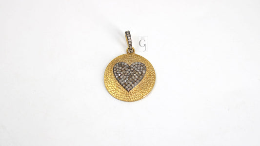 14k Vermeil Gold Heart Pendant Designer Rosecut Pave Diamond Pendant Sterling 925 Silver Handmade Finish Diamond Charms Necklace Pendant