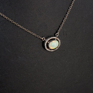 Beautiful Fire Opal Pendant Necklace Designer Rosecut Pave Diamond Pendant Sterling 925 Silver Handmade Finish Diamond Charms Pendant