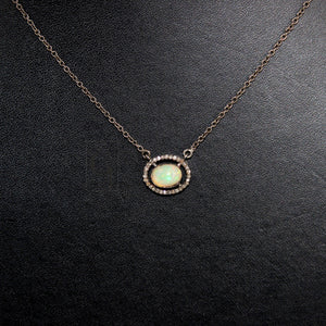 Beautiful Fire Opal Pendant Necklace Designer Rosecut Pave Diamond Pendant Sterling 925 Silver Handmade Finish Diamond Charms Pendant