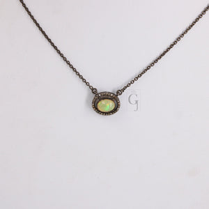 Beautiful Fire Opal Pendant Necklace Designer Rosecut Pave Diamond Pendant Sterling 925 Silver Handmade Finish Diamond Charms Pendant