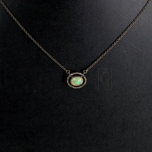 Beautiful Fire Opal Pendant Necklace Designer Rosecut Pave Diamond Pendant Sterling 925 Silver Handmade Finish Diamond Charms Pendant