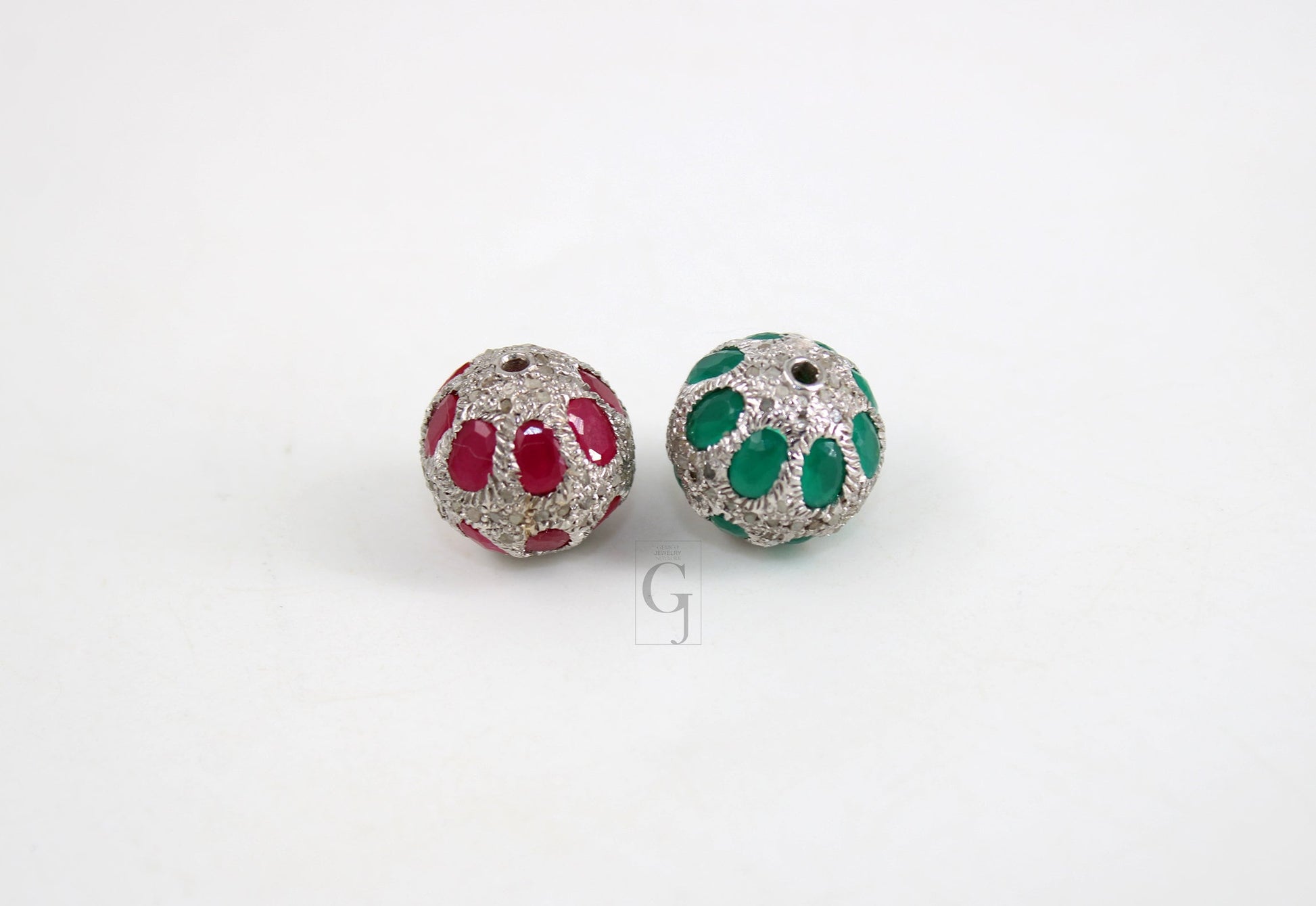 Pave Diamond Ball Bead \ Spacers Design Pave Diamond 925 Sterling Silver Handmade Jewerly Diamond Ruby \Emerald\Turquoise\Blue Topaz 12mm