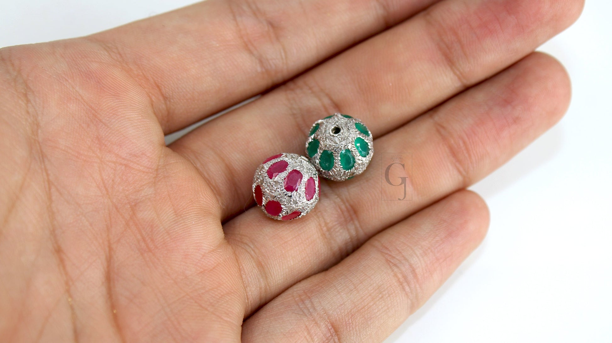 Pave Diamond Ball Bead \ Spacers Design Pave Diamond 925 Sterling Silver Handmade Jewerly Diamond Ruby \Emerald\Turquoise\Blue Topaz 12mm