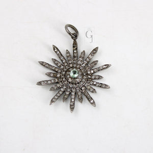 Pave Diamond Rosecut Pendant 925 Sterling Silver Pendant Handmade Diamond Pendant Beautiful Sunburst Pave Diamond Pendant