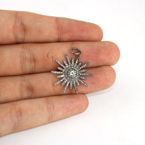 Pave Diamond Rosecut Pendant 925 Sterling Silver Pendant Handmade Diamond Pendant Beautiful Sunburst Pave Diamond Pendant