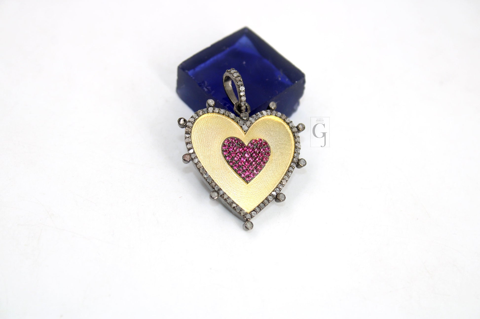 14k Gold Antique look heart pendant Rosecut pave diamond pendant 925 sterling silver handmade finish diamond charms necklace pendant