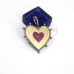 14k Gold Antique look heart pendant Rosecut pave diamond pendant 925 sterling silver handmade finish diamond charms necklace pendant