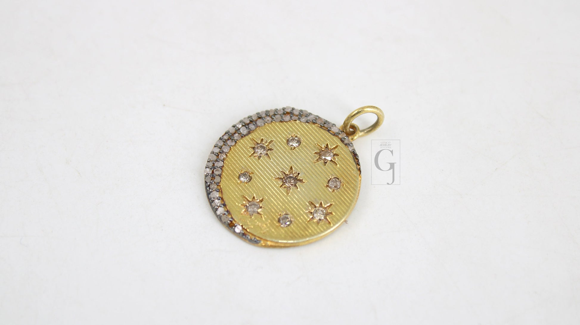 14k Finish Moon And Star Pendant Designer Rosecut Pave Diamond Pendant Sterling 925 Silver Handmade Finish Diamond Charms Necklace Pendant