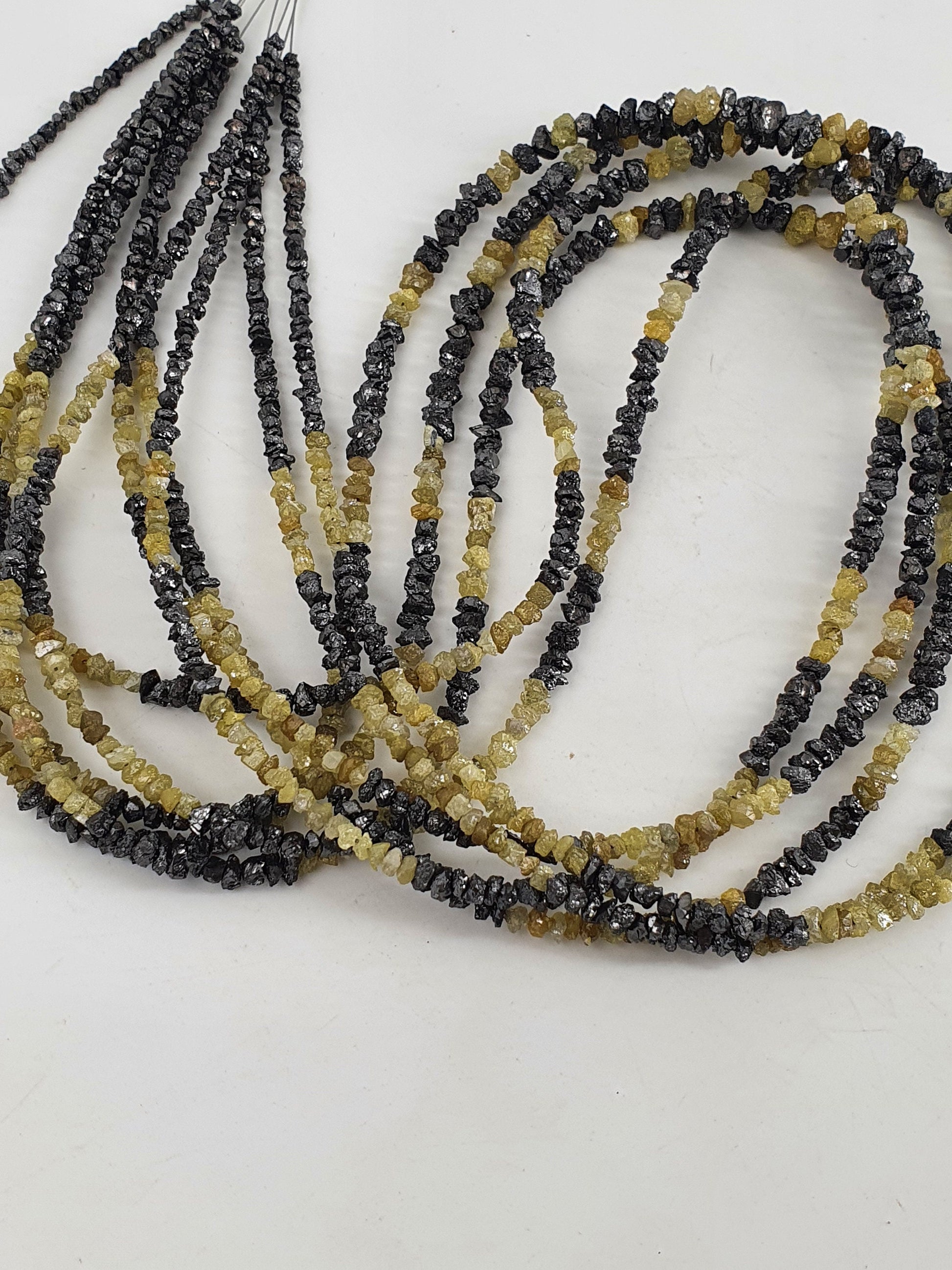 Diamond Stone Raw Diamond Making Jewelry Gemstone uncut Diamond Stone Nuggets Strand Diamond bead 3mm black and yellow shaded diamonds 14"
