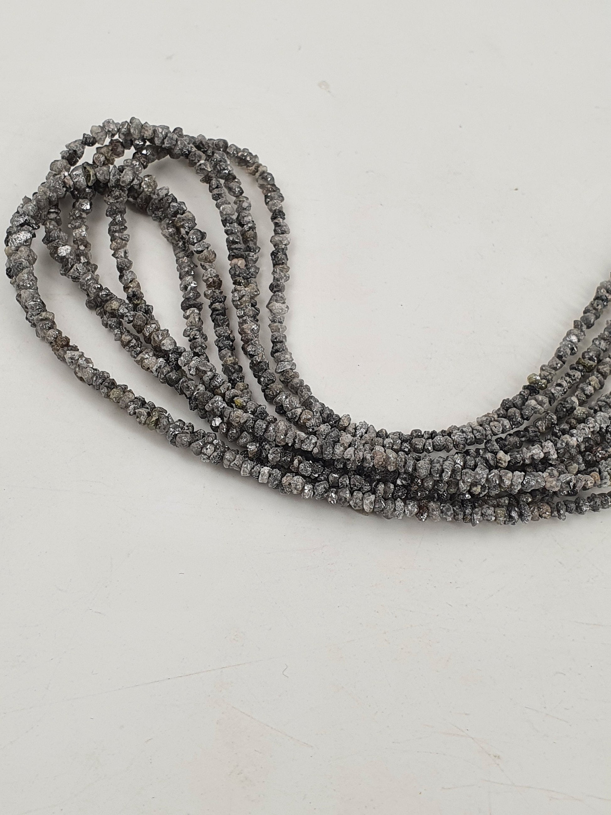 100% Natural Diamond Stone Raw Diamond Making Jewelry Gemstone Uncut Diamond Stone Strand Diamond Bead 2mm - 3.5mm Gray Diamonds Strings 14"