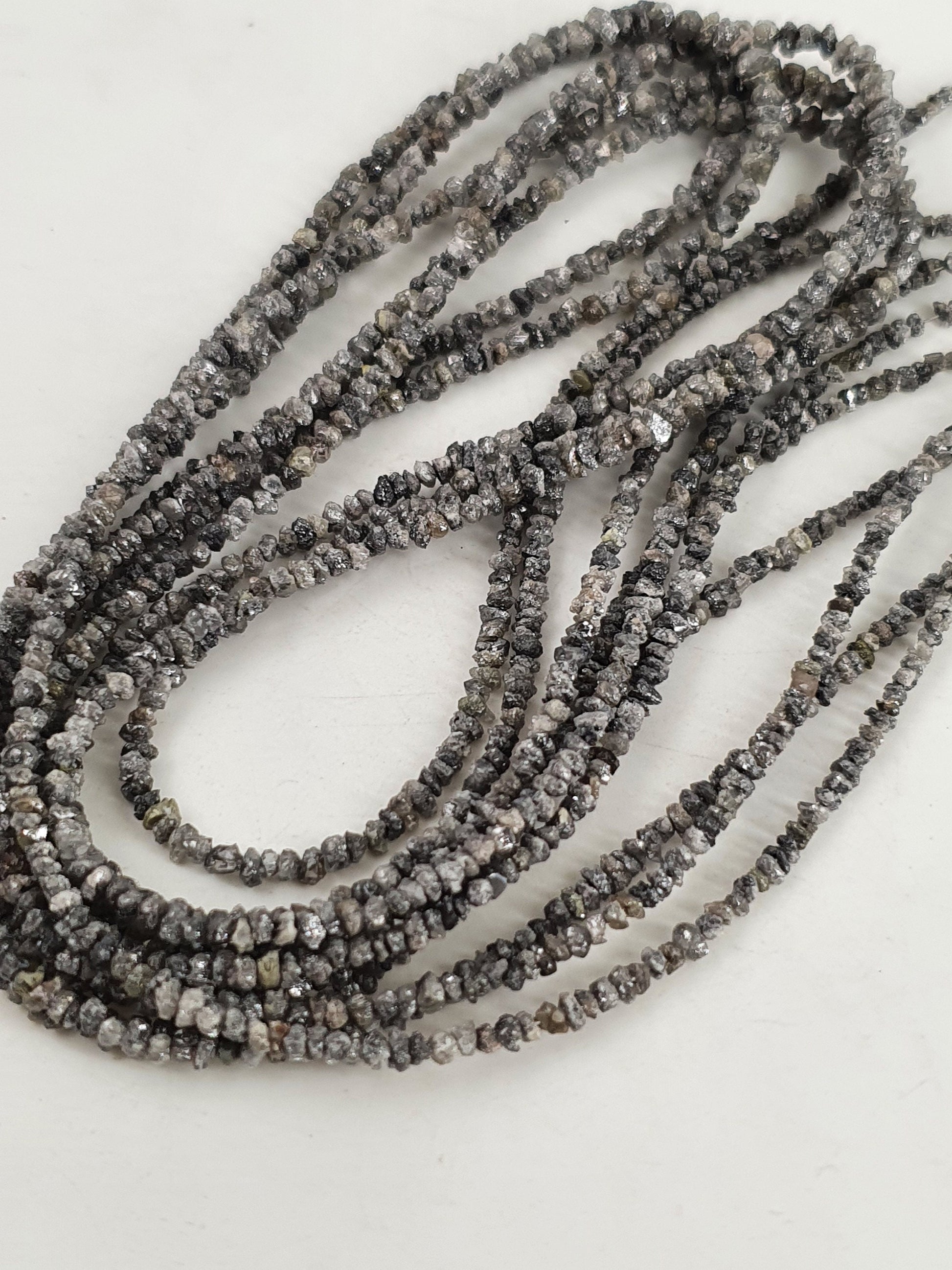 100% Natural Diamond Stone Raw Diamond Making Jewelry Gemstone Uncut Diamond Stone Strand Diamond Bead 2mm - 3.5mm Gray Diamonds Strings 14"