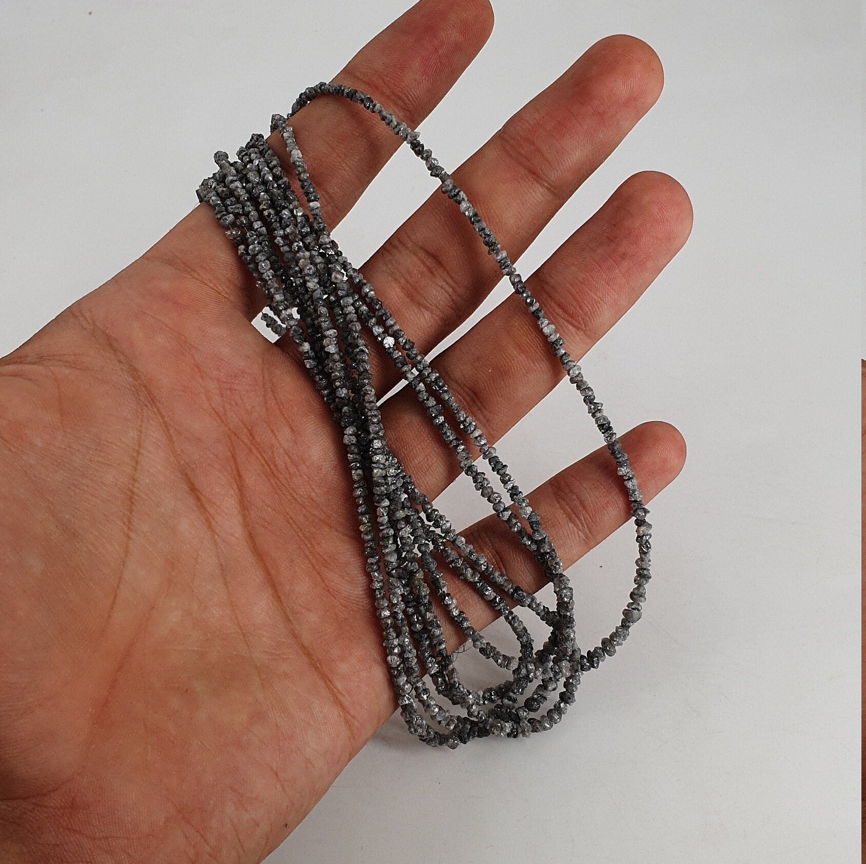 100% Natural Diamond Stone Raw Diamond Making Jewelry Gemstone Uncut Diamond Stone Strand Diamond Bead 2mm - 3.5mm Gray Diamonds Strings 14"