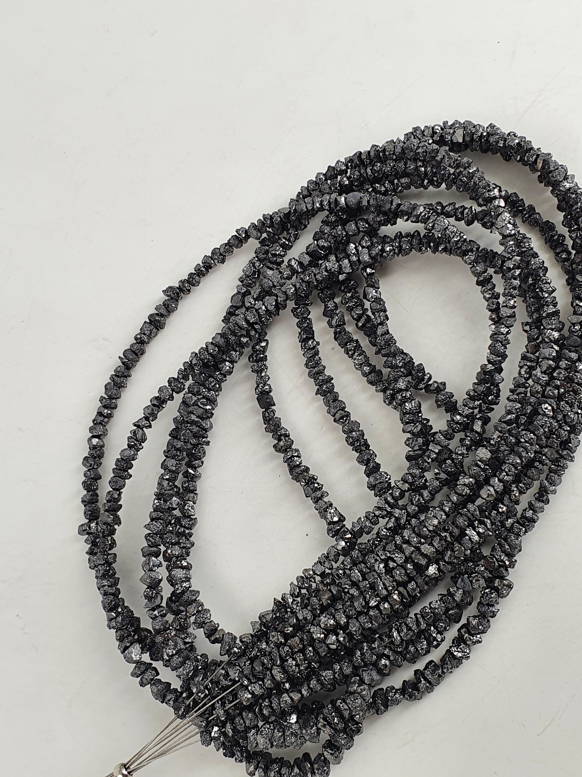 Sale Natural Grey Diamond Raw Uncut Beads | Grey Raw Diamond Necklace | store 2-2.5 MM Uncut Beads | 15 Cts | 14 Inches | Diamond Rough