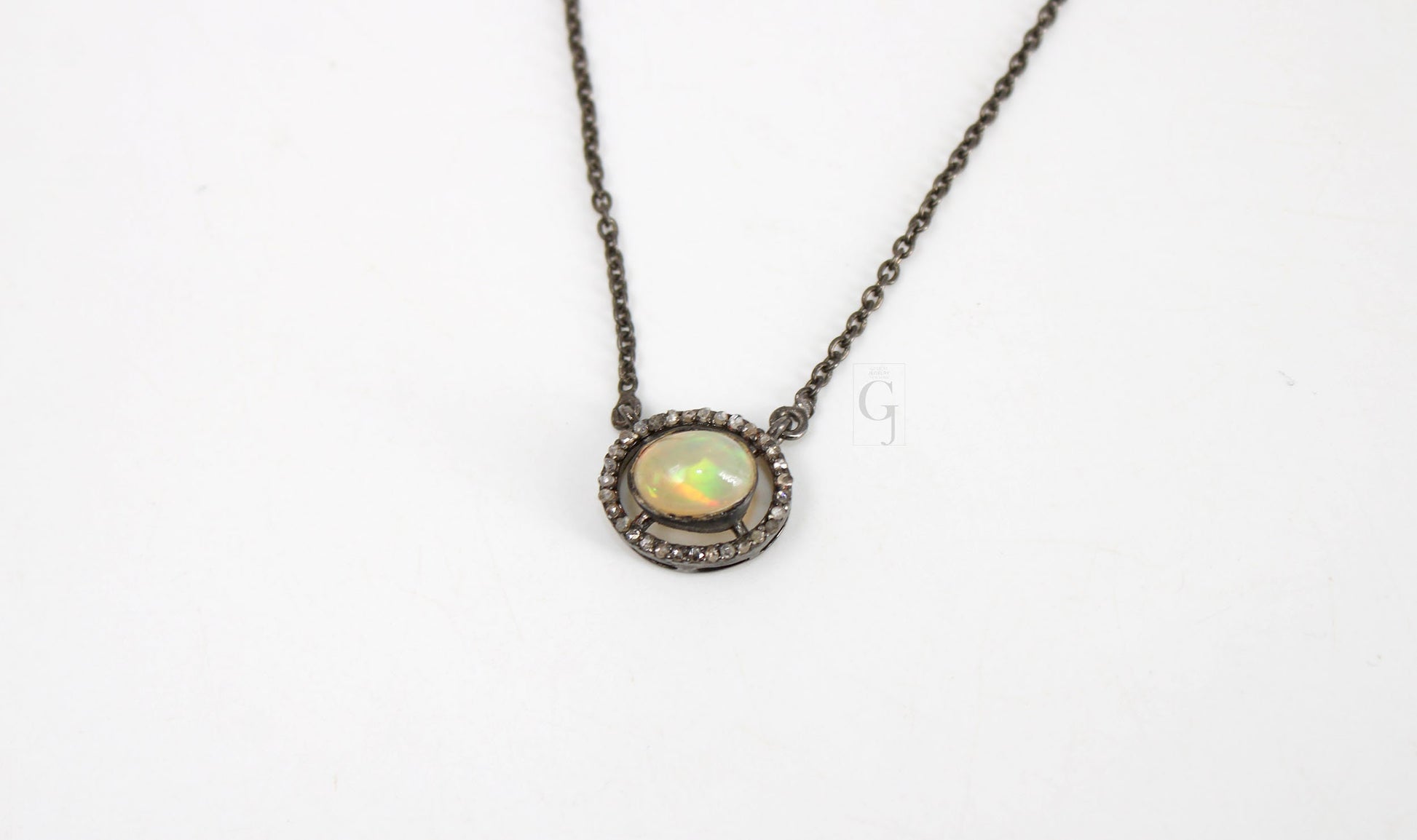 Beautiful Fire Opal Pendant Necklace Designer Rosecut Pave Diamond Pendant Sterling 925 Silver Handmade Finish Diamond Charms Pendant