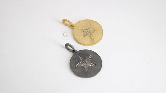 Antique Look Star Pendant Designer Rosecut Pave Diamond Pendant Sterling 925 Silver Handmade Finish Diamond Charms Necklace Pendant