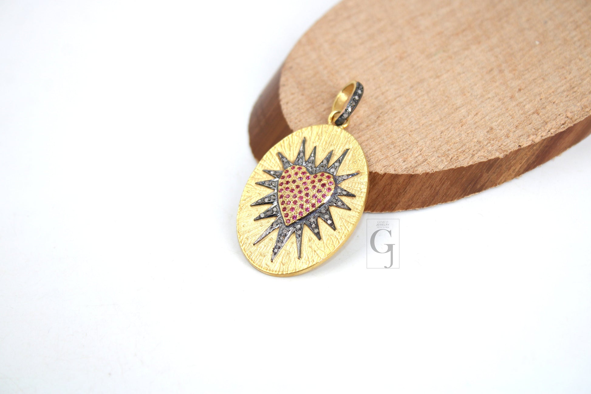 Beautiful Ruby Love Sunburst Designer Charm Rosecut Pave Diamond Pendant 925 Sterling Silver Handmade Finish Diamond Charms Necklace Pendant