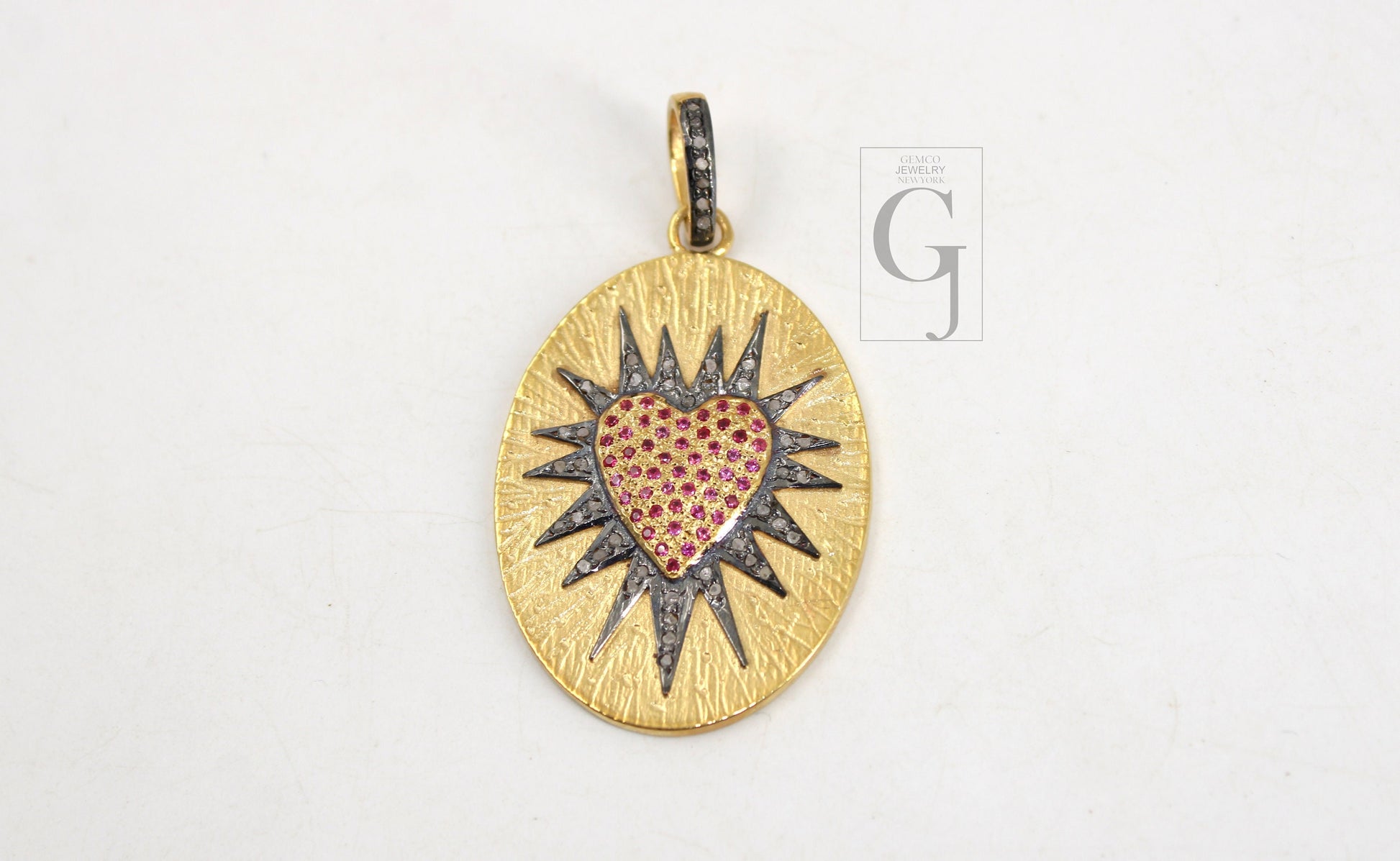 Beautiful Ruby Love Sunburst Designer Charm Rosecut Pave Diamond Pendant 925 Sterling Silver Handmade Finish Diamond Charms Necklace Pendant