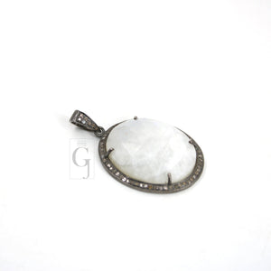 Blue Fire Rainbow Moonstone Pendant Rosecut Pave Diamond Pendant sterling silver handmade finish diamond charms necklace pendant jewelry