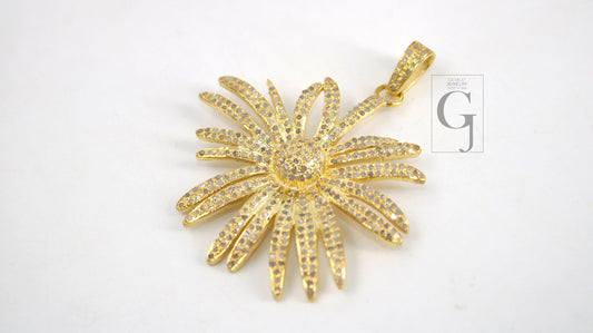 14k Gold Vermeil Lily Pendant Designer Rosecut Pave Diamond Pendant Sterling 925 Silver Handmade Finish Diamond Charms Necklace Pendant
