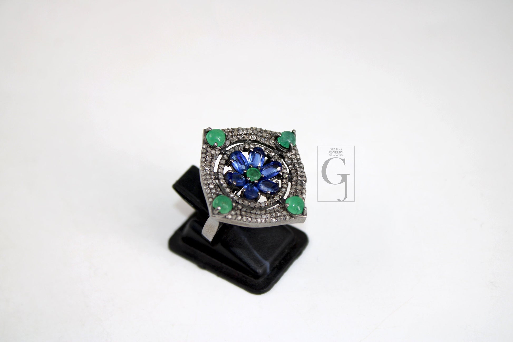 Antique Look Kyanite Green Emerald Ring Designer Rosecut Pave Handmade Diamond Rings 925 Sterling Silver Handmade Silver Finish Diamond Ring