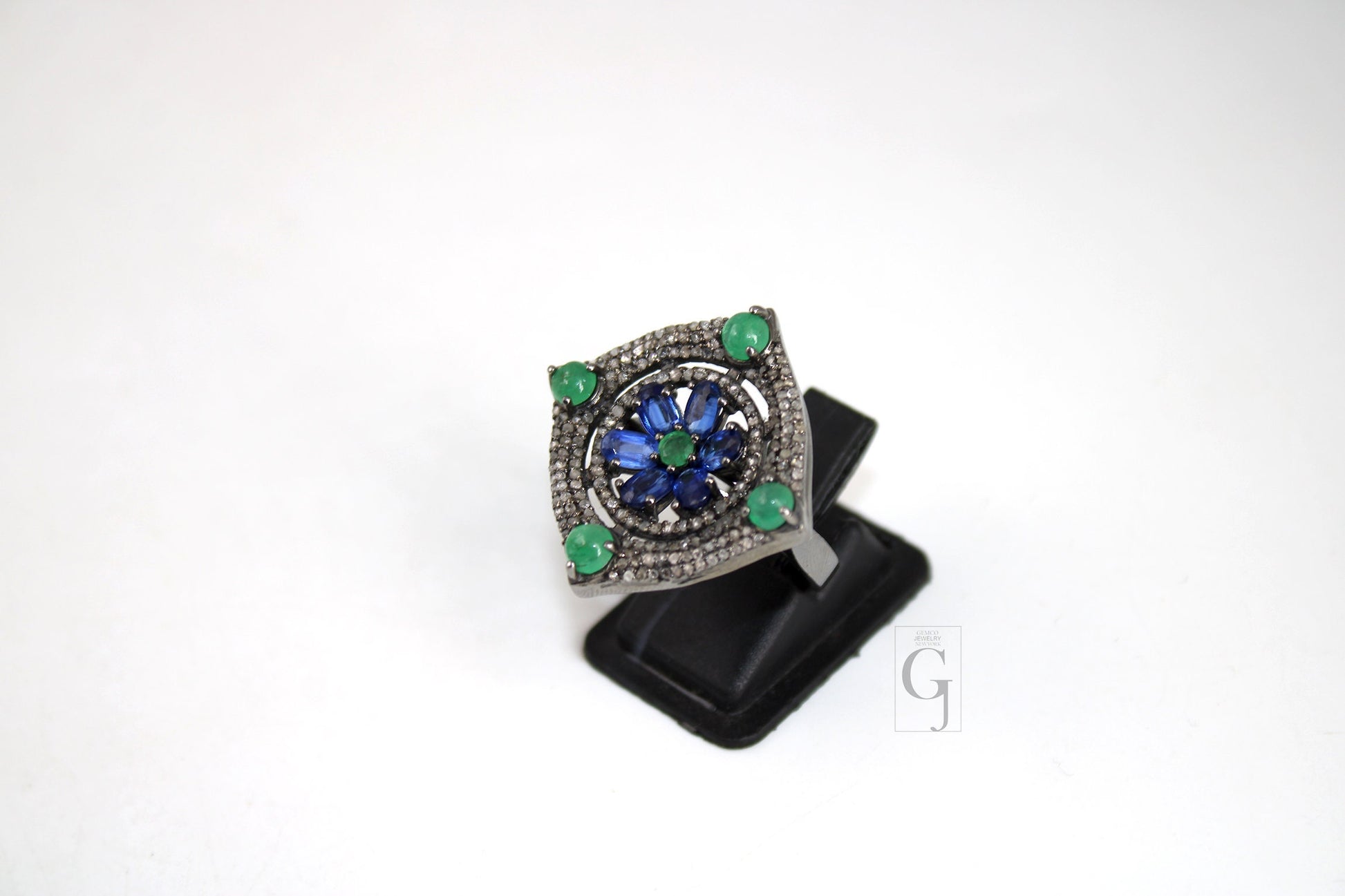 Antique Look Kyanite Green Emerald Ring Designer Rosecut Pave Handmade Diamond Rings 925 Sterling Silver Handmade Silver Finish Diamond Ring