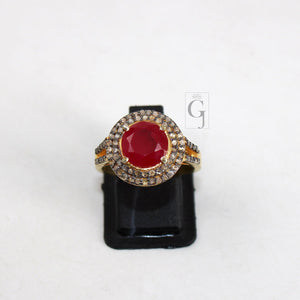 Beautiful 18k Gold Finish 5ct Ruby Ring Designer Rosecut Pave Diamond Rings 925 Sterling Silver Handmade Silver Finish Diamond Ring