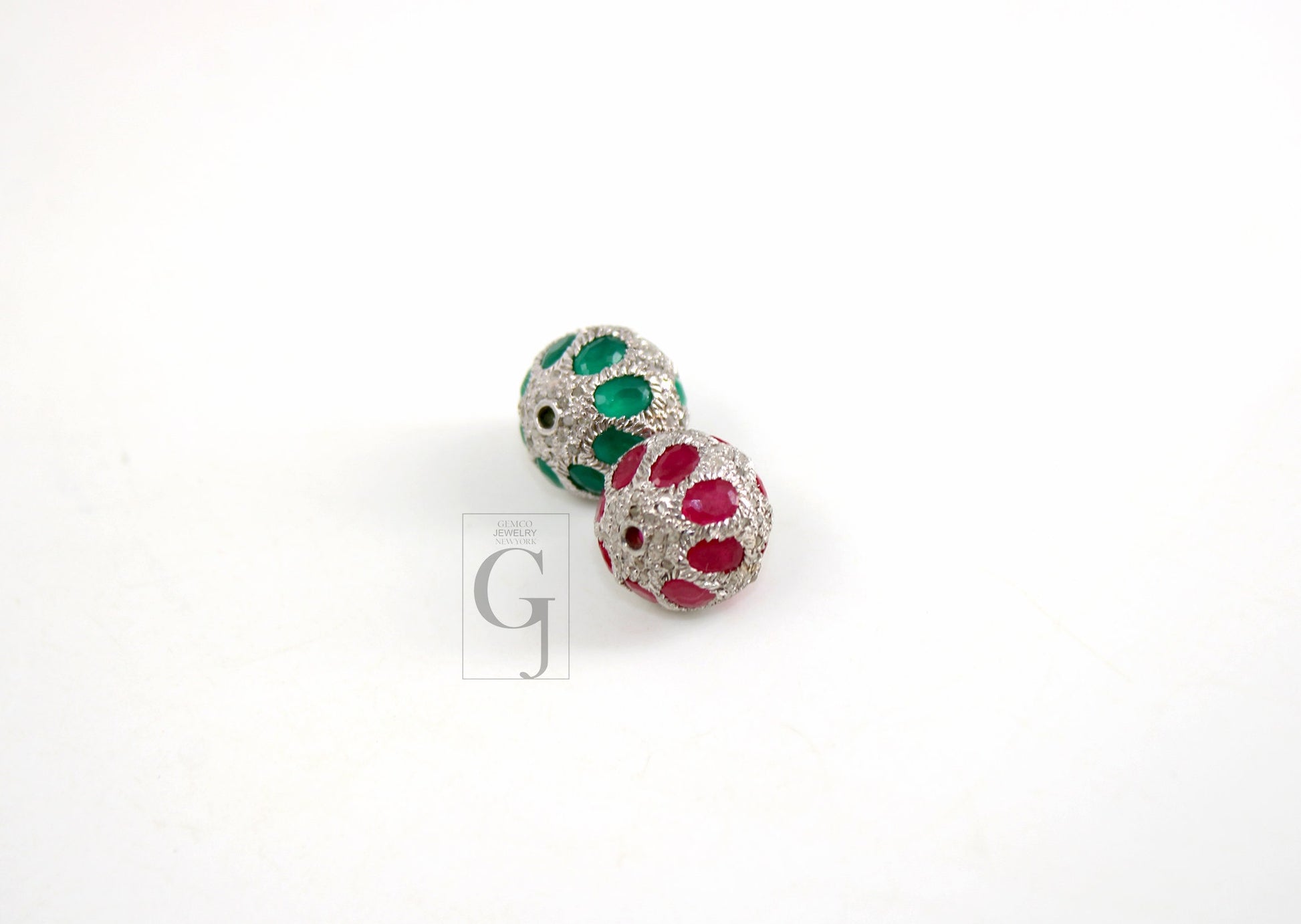 Pave Diamond Ball Bead \ Spacers Design Pave Diamond 925 Sterling Silver Handmade Jewerly Diamond Ruby \Emerald\Turquoise\Blue Topaz 12mm