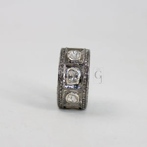 Antique Look Polki Flat Diamond Ring Band Design Rosecut Pave Diamond Rings 925 Sterling Silver Handmade Silver Finish Diamond Ring