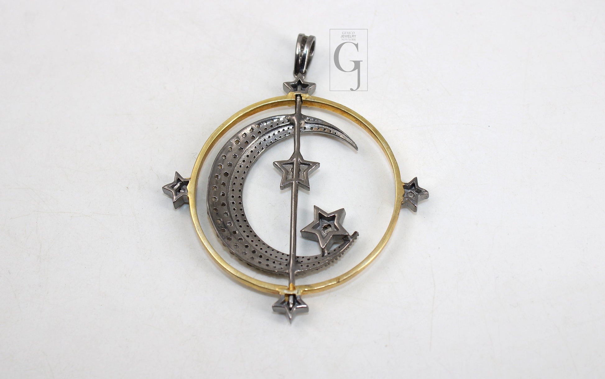 Spinning Moon And Star Pendant Designer Rosecut Pave Diamond Pendant Sterling 925 Silver Handmade Finish Diamond Charms Necklace Pendant