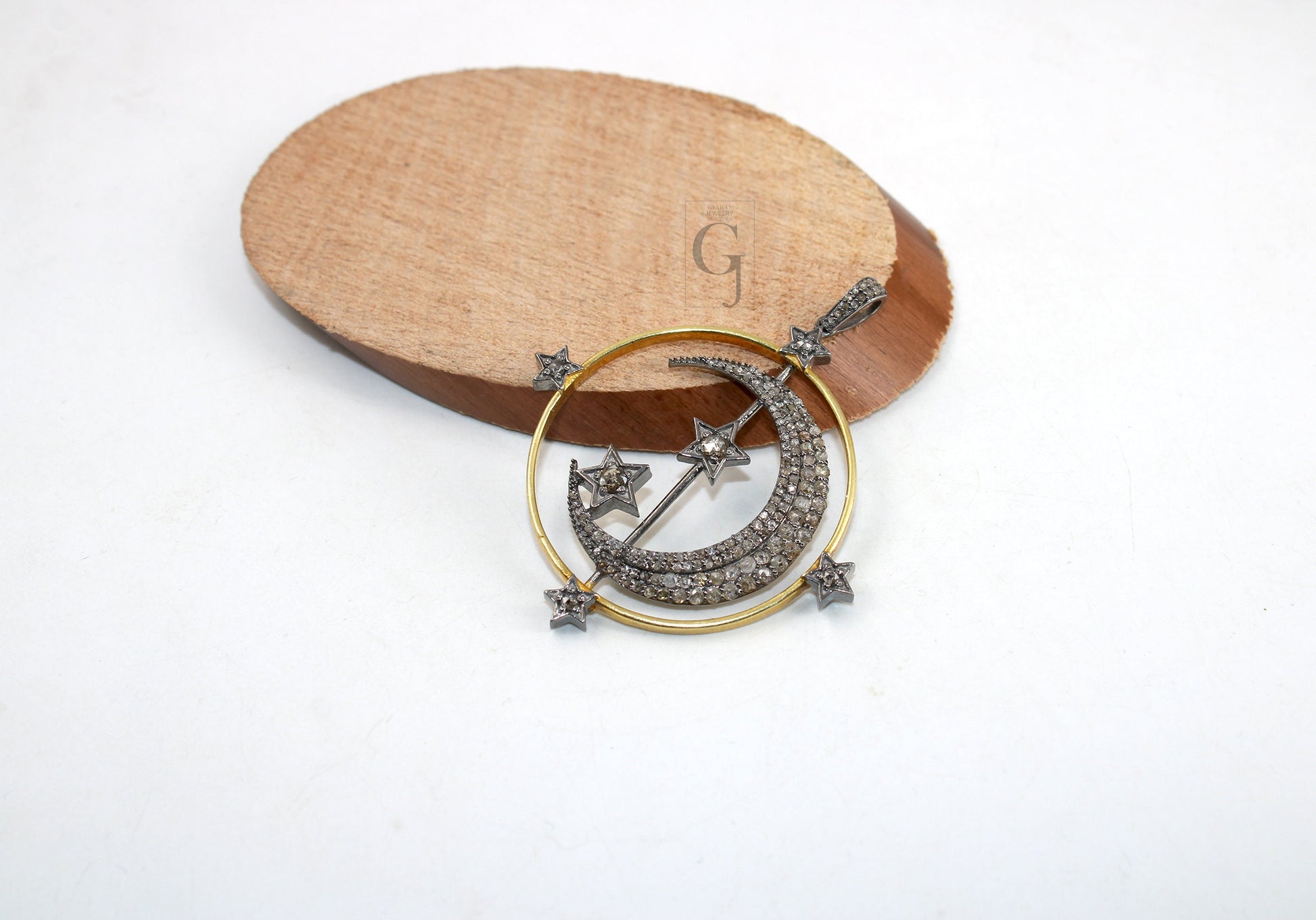 Spinning Moon And Star Pendant Designer Rosecut Pave Diamond Pendant Sterling 925 Silver Handmade Finish Diamond Charms Necklace Pendant