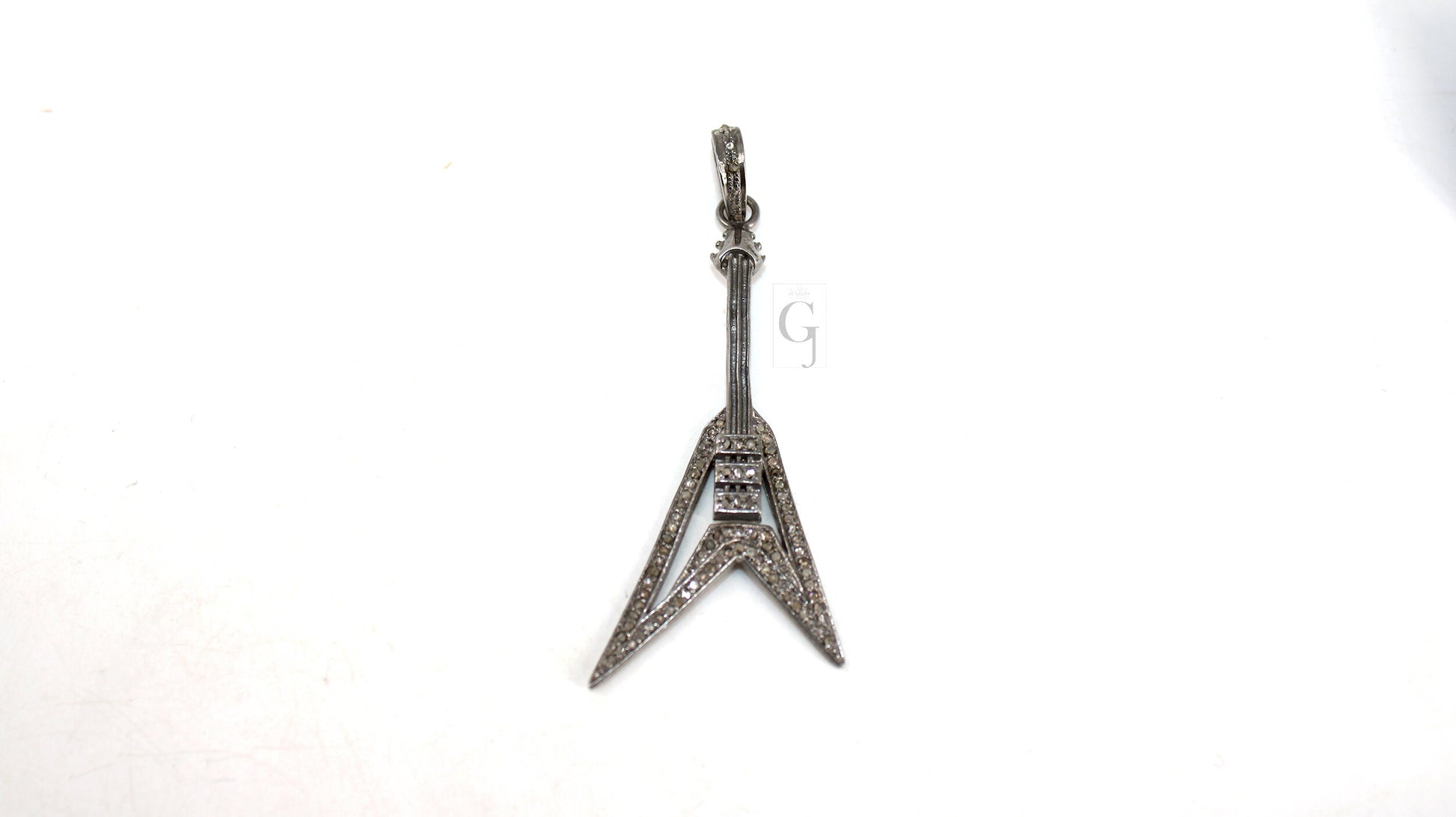 Musical instrument Guitar pendent designer diamond pendant Pave diamond rosecut pendant 925 sterling silver pendant  diamond musical pendant