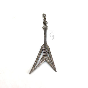 Musical instrument Guitar pendent designer diamond pendant Pave diamond rosecut pendant 925 sterling silver pendant  diamond musical pendant