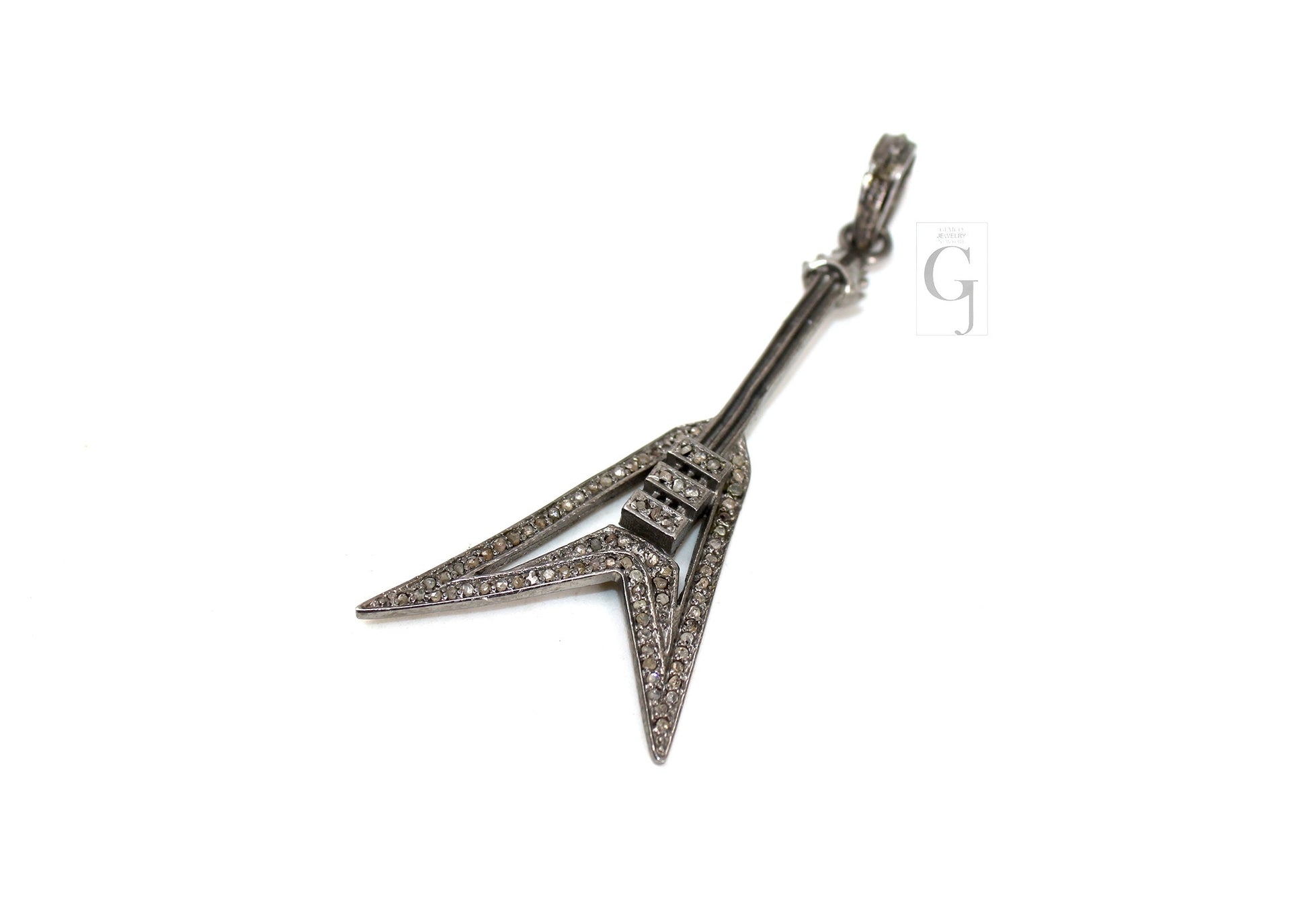 Musical instrument Guitar pendent designer diamond pendant Pave diamond rosecut pendant 925 sterling silver pendant  diamond musical pendant