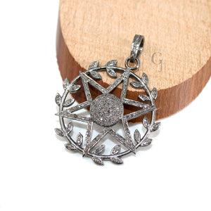 Antique Roman Star Pendant Rosecut Pave Diamond Pendant 925 Sterling Silver Handmade Finish Magic Star Design Diamond Pendant Jewelry