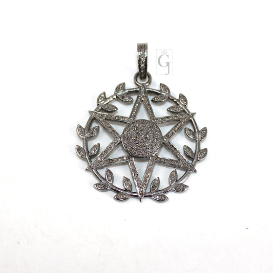 Antique Roman Star Pendant Rosecut Pave Diamond Pendant 925 Sterling Silver Handmade Finish Magic Star Design Diamond Pendant Jewelry