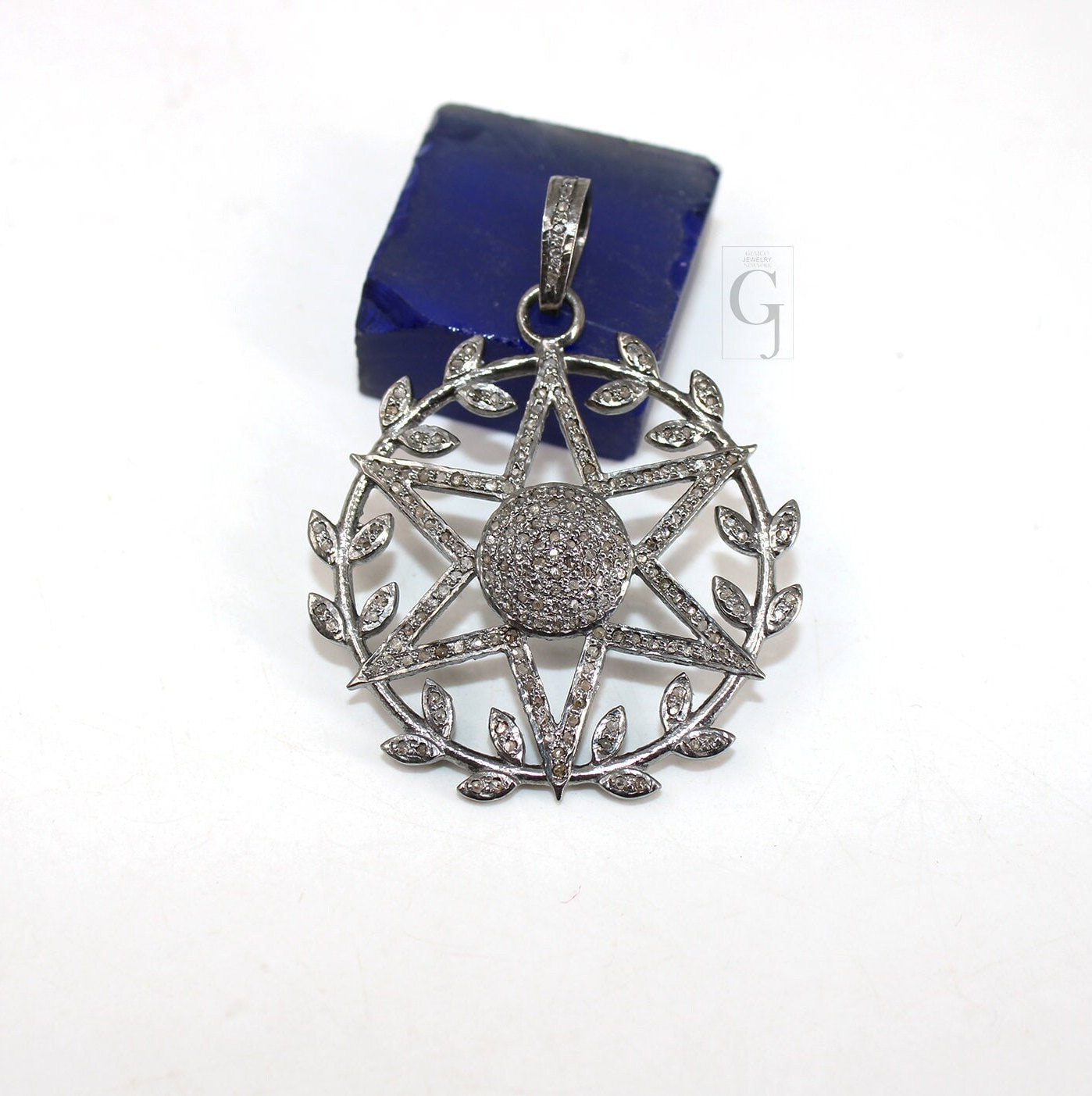 Antique Roman Star Pendant Rosecut Pave Diamond Pendant 925 Sterling Silver Handmade Finish Magic Star Design Diamond Pendant Jewelry