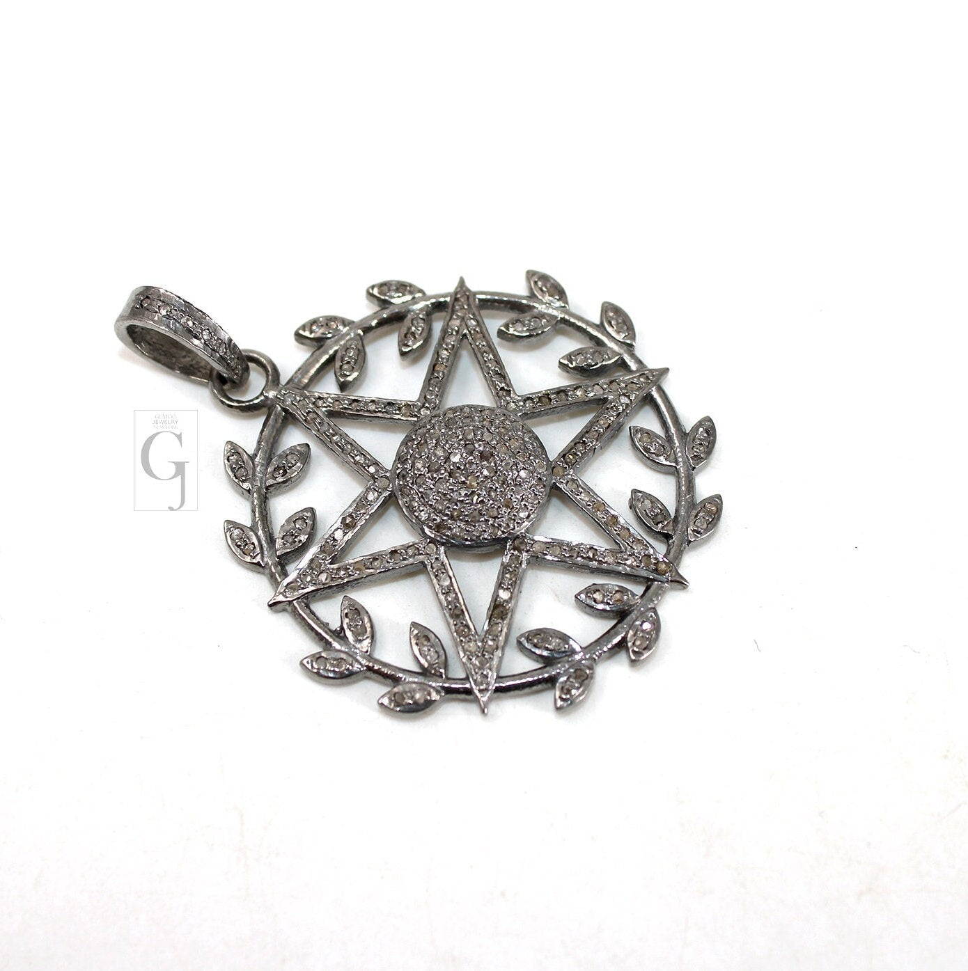 Antique Roman Star Pendant Rosecut Pave Diamond Pendant 925 Sterling Silver Handmade Finish Magic Star Design Diamond Pendant Jewelry