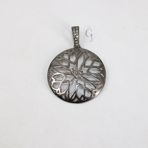 Very Beautiful designed centered heart pendant circle Pave diamond rosecut pendant 925 sterling silver finish handmade diamond pendant