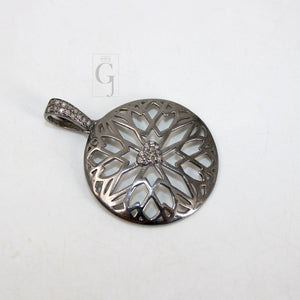 Very Beautiful designed centered heart pendant circle Pave diamond rosecut pendant 925 sterling silver finish handmade diamond pendant