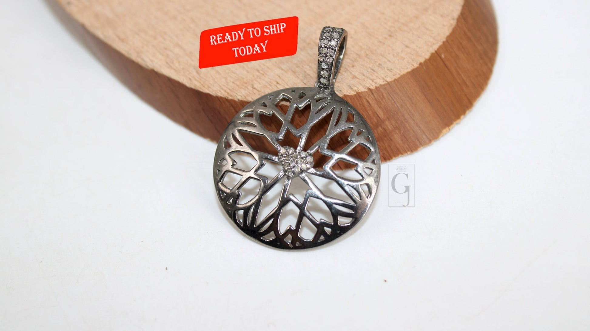 Very Beautiful designed centered heart pendant circle Pave diamond rosecut pendant 925 sterling silver finish handmade diamond pendant