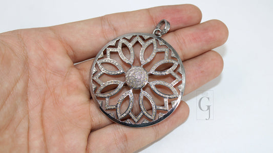 Very beautiful designer sunflower pendant Rosecut pave diamond pendant 925 sterling silver handmade finish diamond jewelry necklace pendant