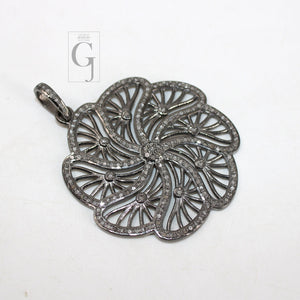 One of a kind flower designer pendant Rosecut pave diamond pendant 925 sterling silver handmade finish diamond jewelry necklace pendant