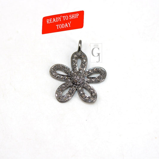 Beautiful Flower Designer Rosecut Pave Diamond Pendant 925 Sterling Silver Handmade Finish Diamond Pendant Jewelry