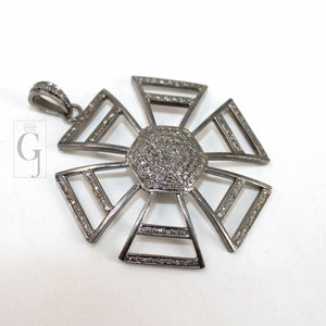 Sunburst Pendant Design Pave Diamond Rosecut Pendant 925 Sterling Silver Pendant Handmade Diamond Pendant Beautiful Diamond Pendant