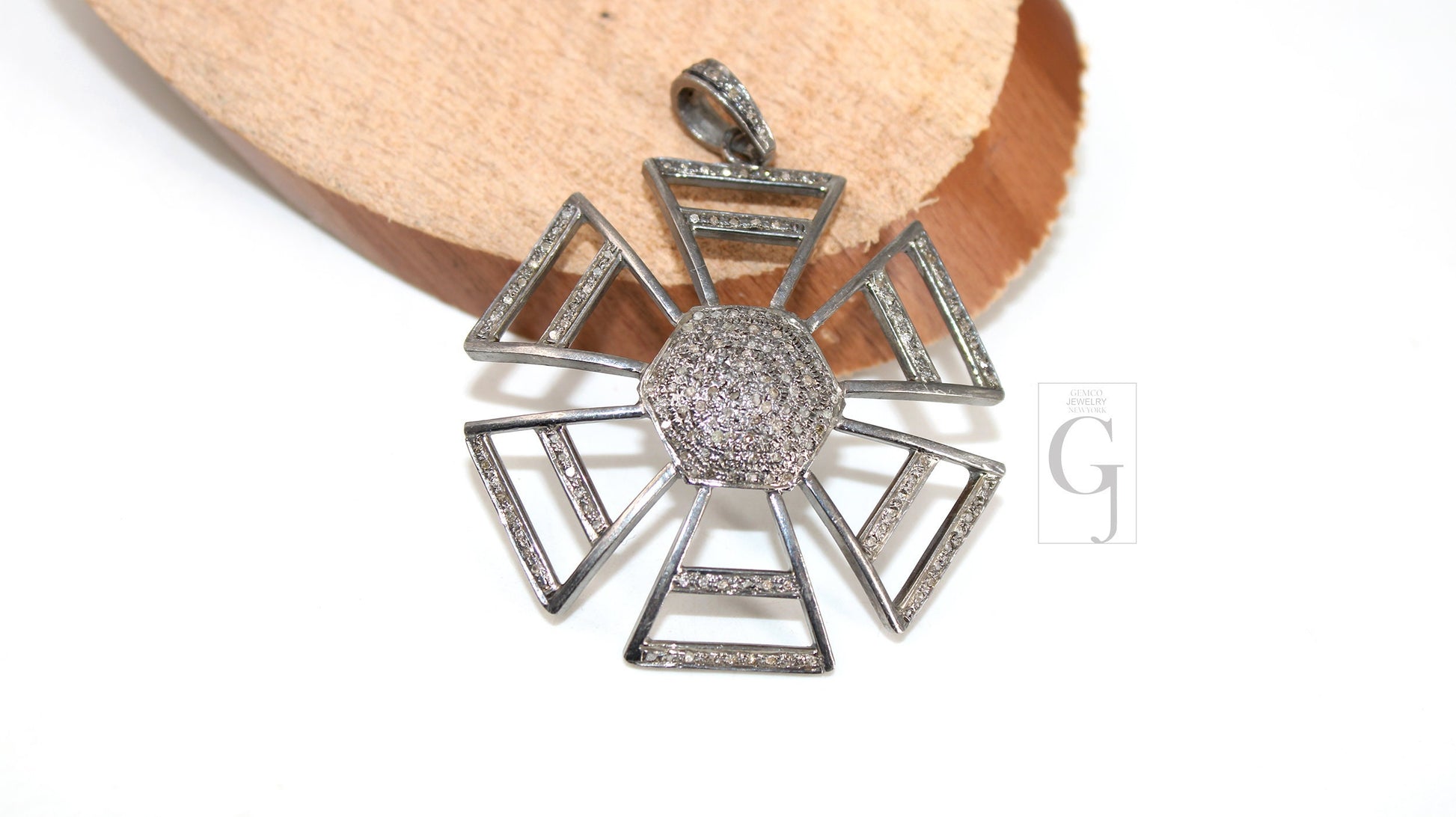 Sunburst Pendant Design Pave Diamond Rosecut Pendant 925 Sterling Silver Pendant Handmade Diamond Pendant Beautiful Diamond Pendant