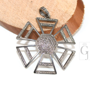 Sunburst Pendant Design Pave Diamond Rosecut Pendant 925 Sterling Silver Pendant Handmade Diamond Pendant Beautiful Diamond Pendant